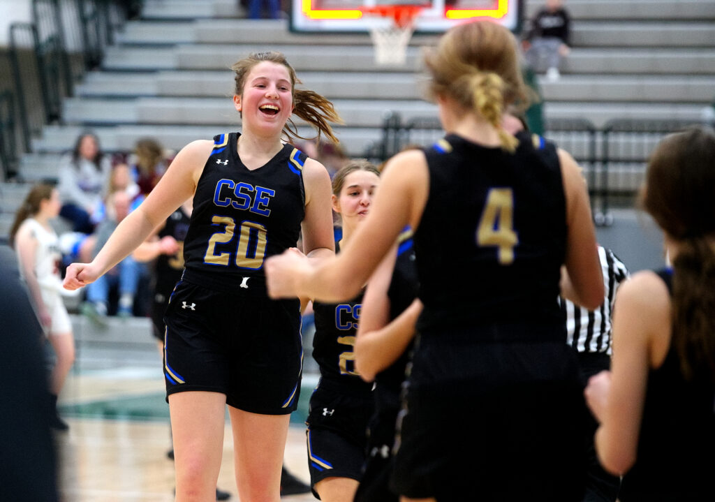 December 30, 2022 - Bloomington, Illinois - Camp Point's Tori Fessler explodes with joy after the final buzzer of CSE game against Paris.  The Lady Panthers defeated the Tigers 36-32 to win this year's Small School title at the State Farm Holiday Classic. (Photo: PhotoNews Media/Clark Brooks)