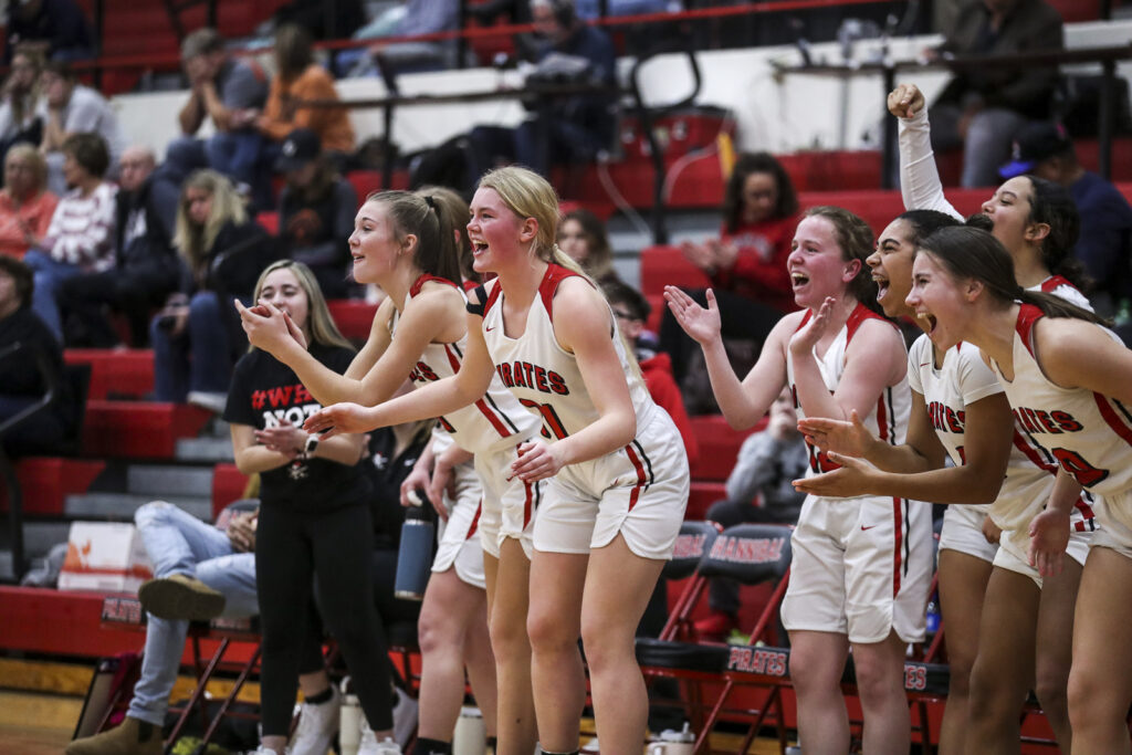 The Hannibal bench gets excited during the Pirates game against the Kirksville Tigers Friday in Hannibal.  Mathew Kirby/Herald Whig-Courier Post