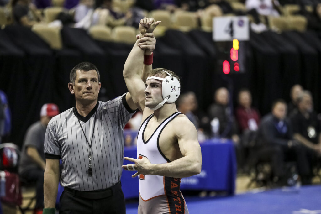 Palmyra’s Collin Arch wins his fourth class 1 MSHSAA state championship match, Thursday in Columbia.  Mathew Kirby